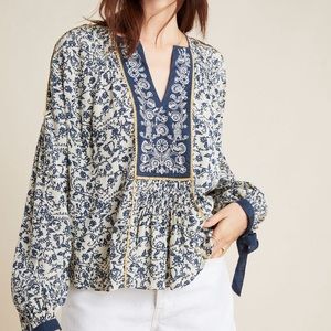 Anthropologie embroidered peasant top